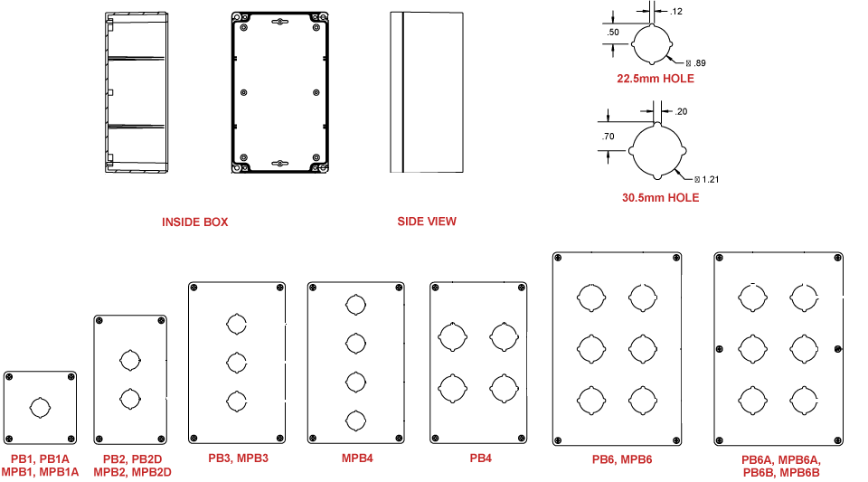 N4X PB Enclosure - 4 PB x 30.5mm - Polycarbonate - 0