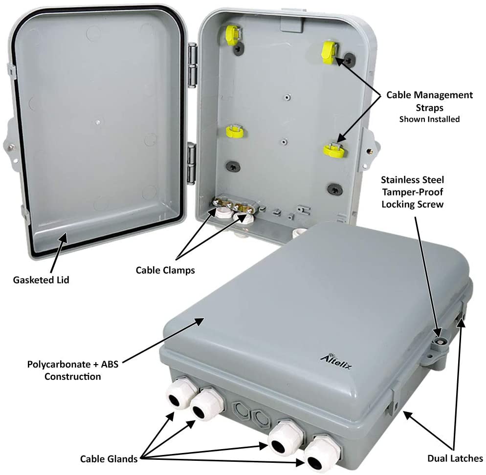 Altelix 13x10x4 IP66 NEMA 4X PC+ABS Weatherproof Utility Box with Hinged Door - 0