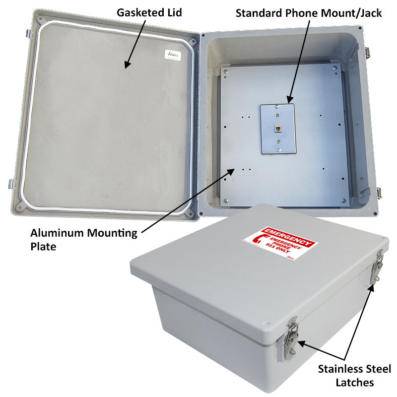 Altelix 14x12x6 Fiberglass Outdoor Weatherproof NEMA 4X Phone Call Box with Emergency Phone Label - 0