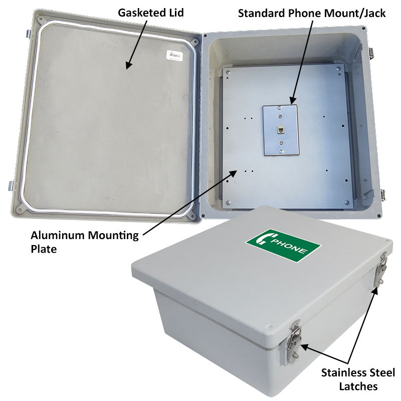 Altelix 14x12x6 Fiberglass Outdoor Weatherproof NEMA 4X Phone Call Box with Service Phone Label - 0