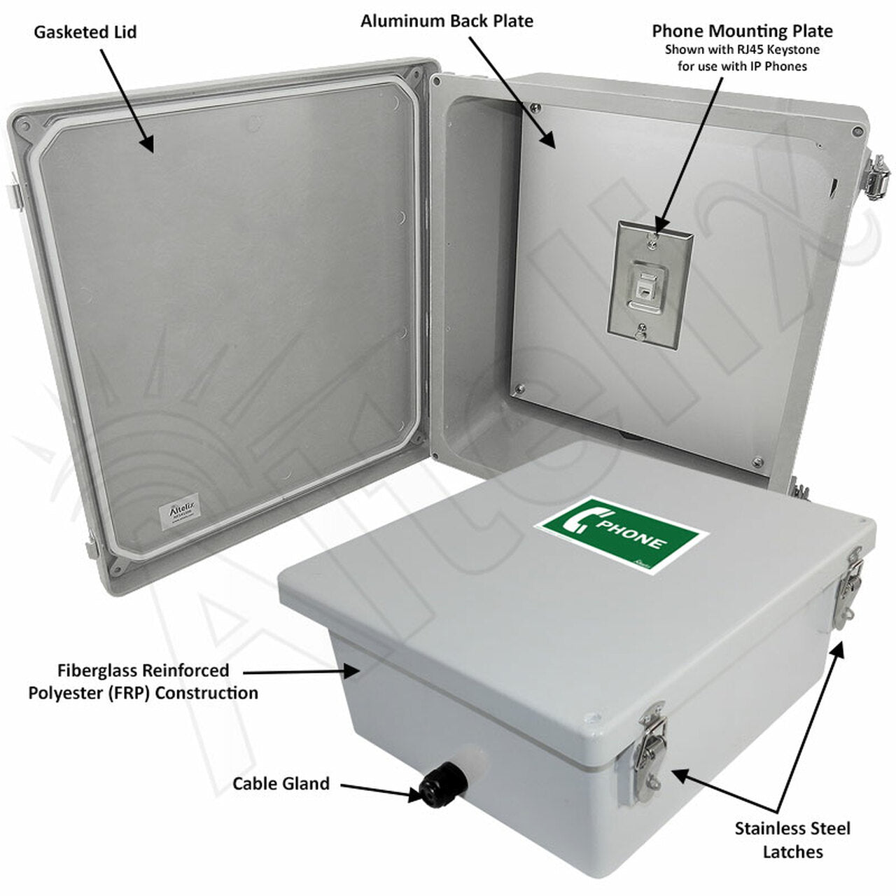 Altelix NEMA 4X Outdoor Weatherproof IP Phone Call Box with Service Phone Label - 0