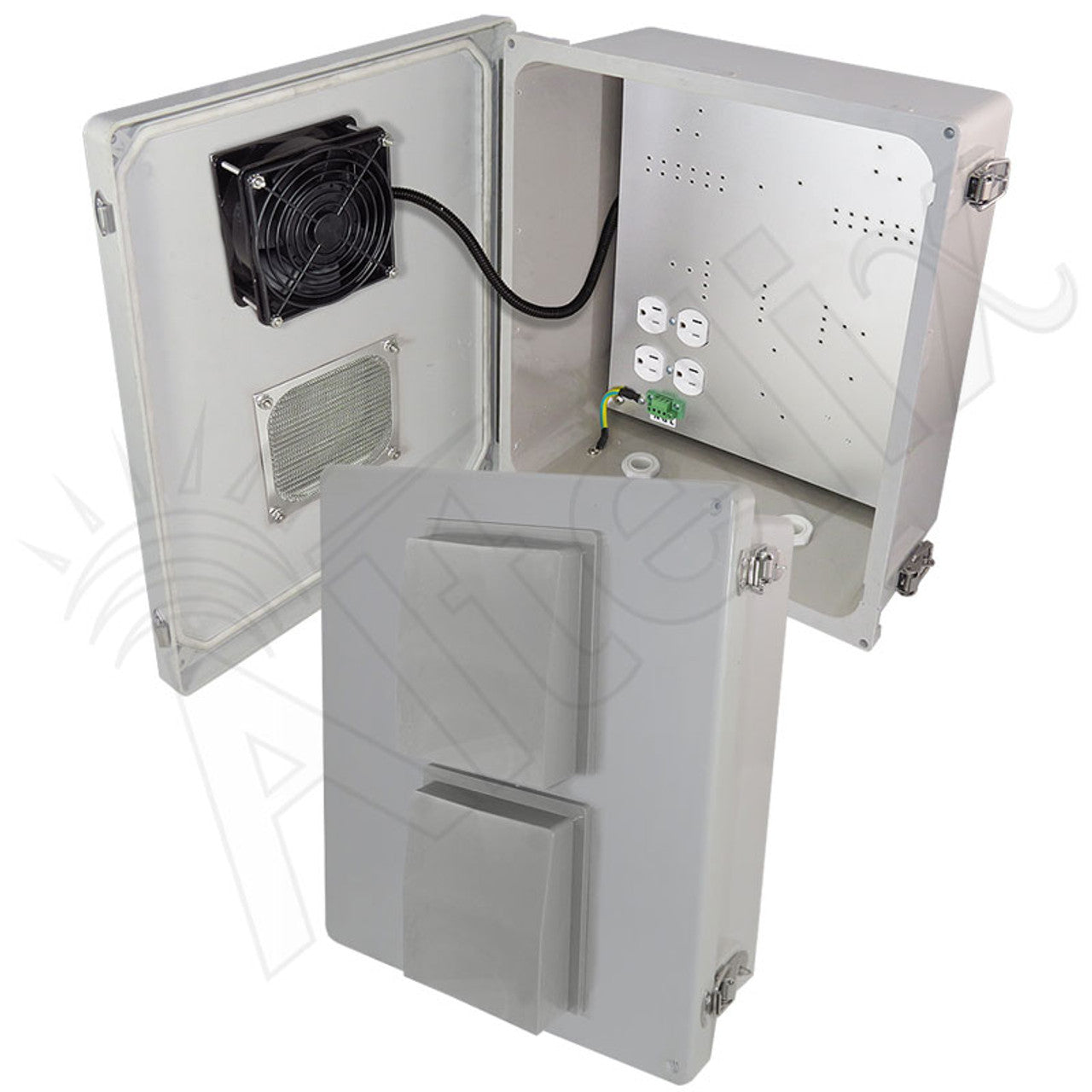 Altelix Fiberglass Weatherproof Vented NEMA Enclosure with 120 VAC Outlets & 85°F Turn-On Cooling Fan