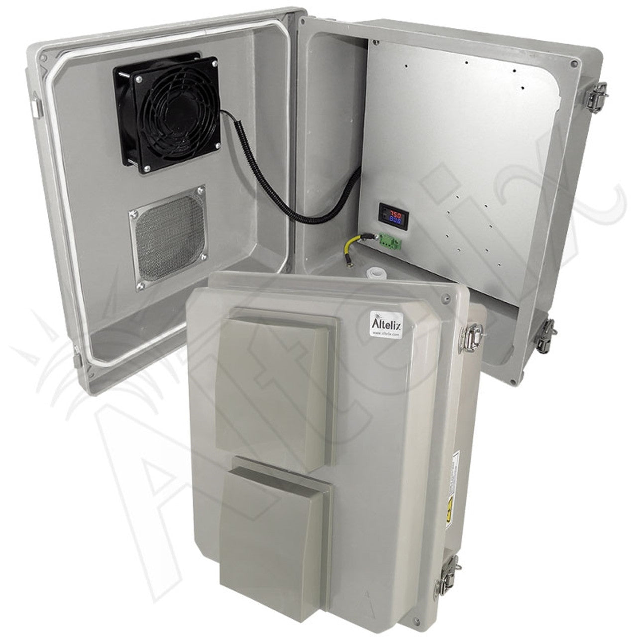 Altelix Fiberglass Weatherproof Vented NEMA Enclosure with 12 VDC Cooling Fan & Digital Temperature Controller