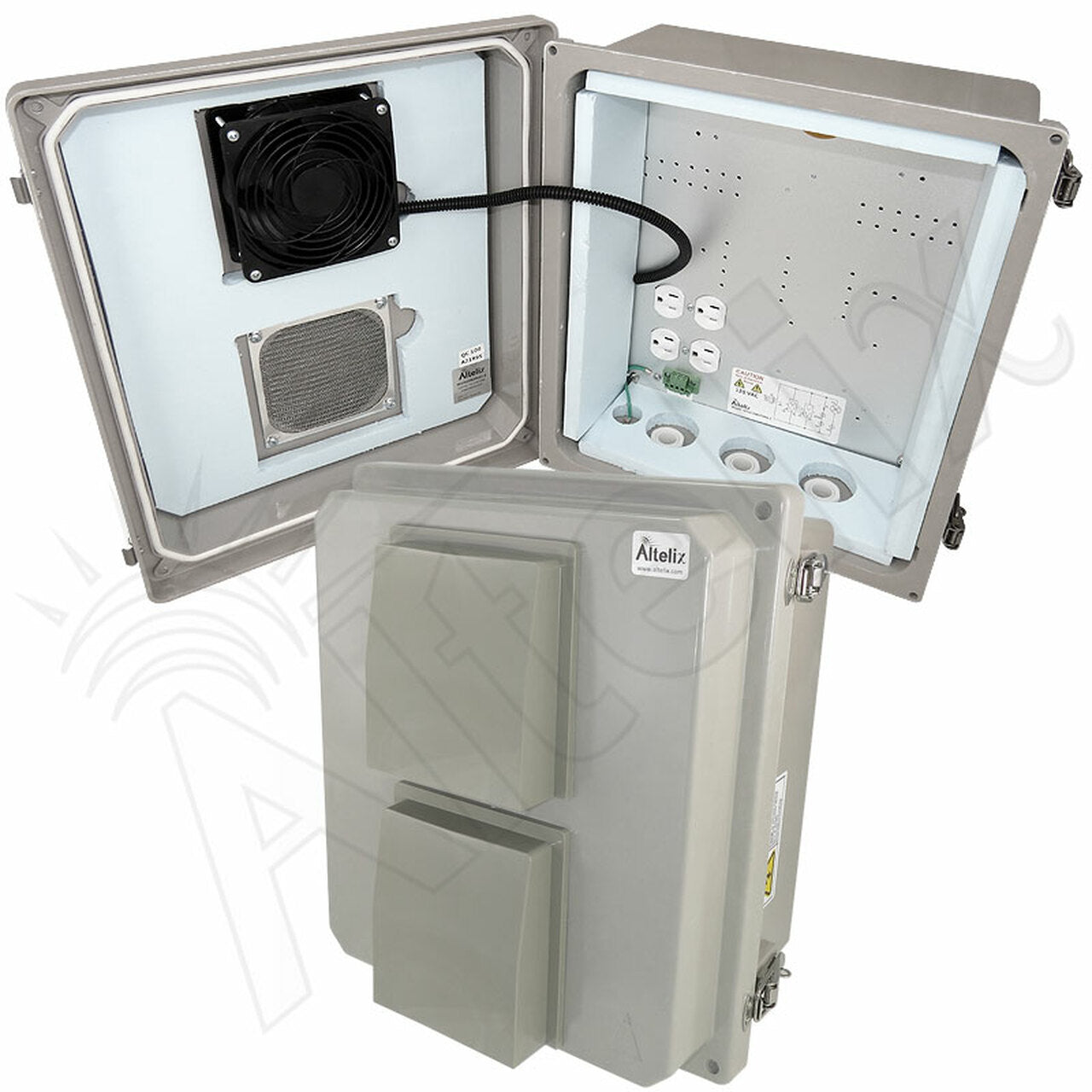 Altelix 14x12x8 Insulated Fiberglass Vented & Heated Weatherproof NEMA Enclosure with Cooling Fan 200W Heater 120 VAC Outlets