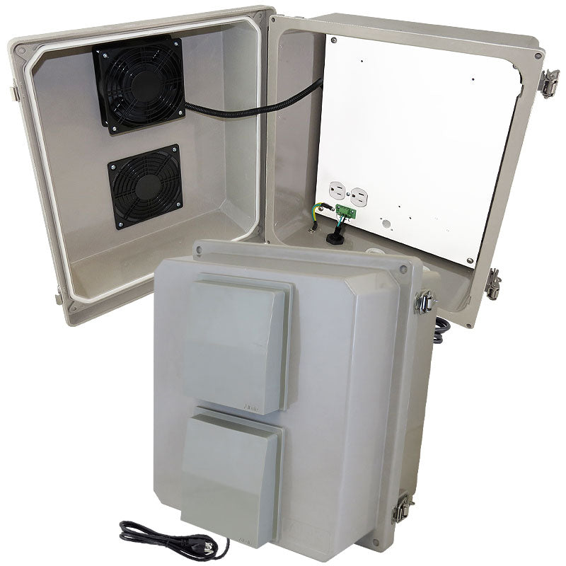 Altelix Fiberglass Weatherproof Vented WiFi NEMA Enclosure with Cooling Fan, 120 VAC Outlets & Power Cord