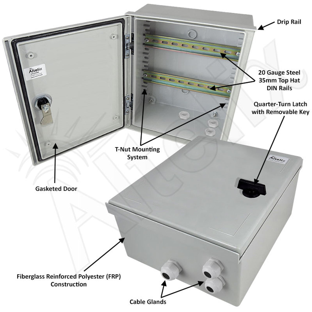 Altelix Industrial DIN Rail Enclosure Fiberglass NEMA 3X IP65 - 0