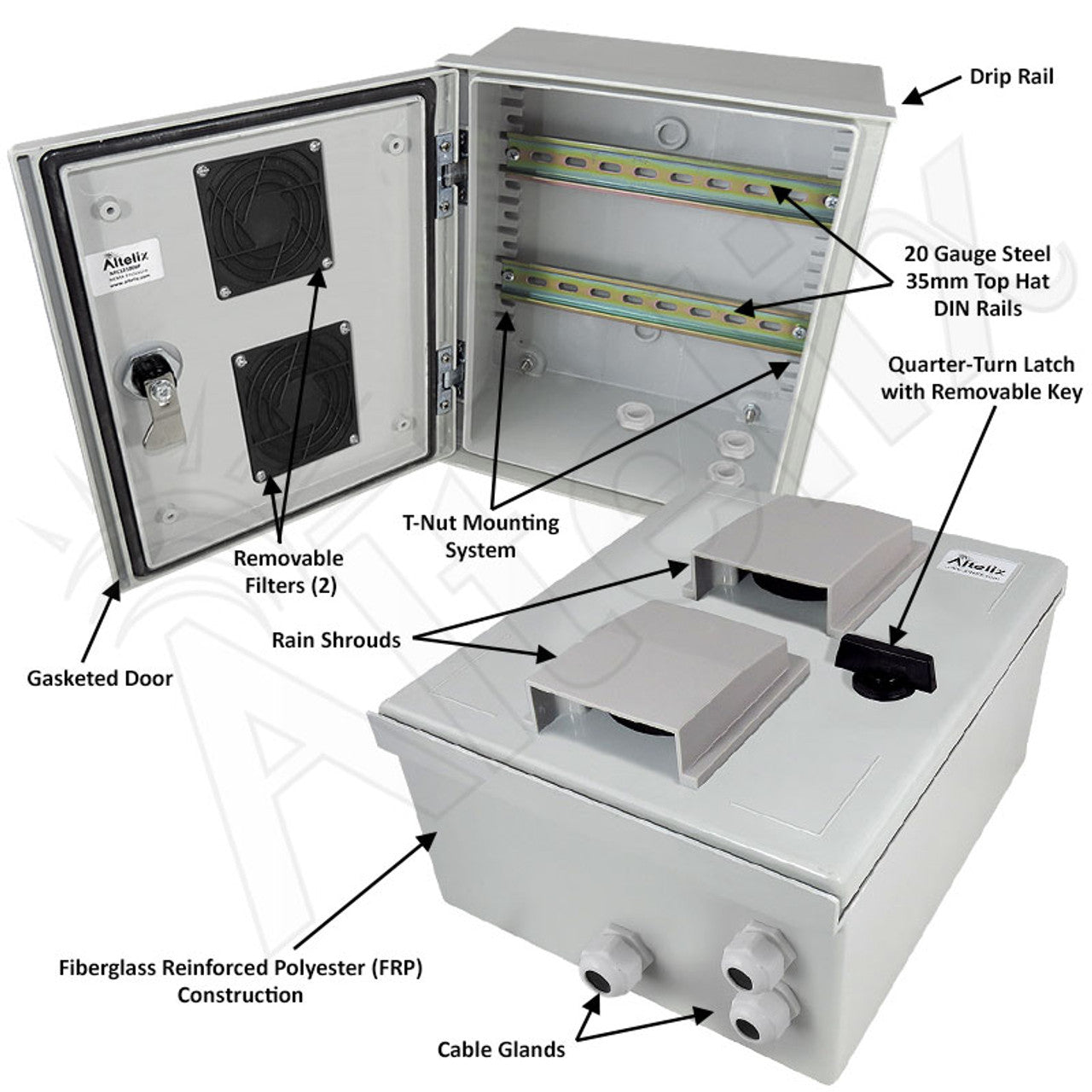 Altelix Vented Industrial DIN Rail Fiberglass Weatherproof NEMA Enclosure - 0