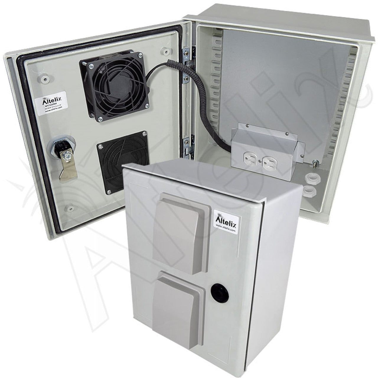 Altelix Vented Fiberglass Weatherproof NEMA Enclosure with 120 VAC Outlets & 85°F Turn-On Cooling Fan