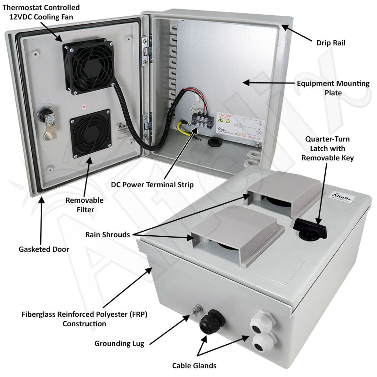 Altelix Vented Fiberglass Weatherproof NEMA Enclosure with 12 VDC Cooling Fan - 0