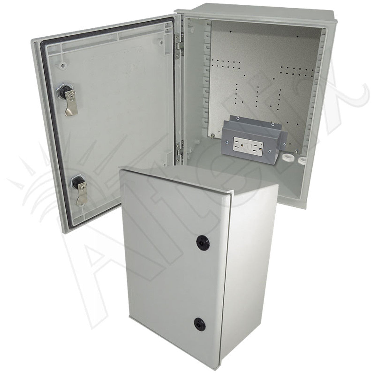 Altelix 16x12x8 NEMA 3X Fiberglass Weatherproof Enclosure with Equipment Mounting Plate & 120 VAC GFCI Outlets