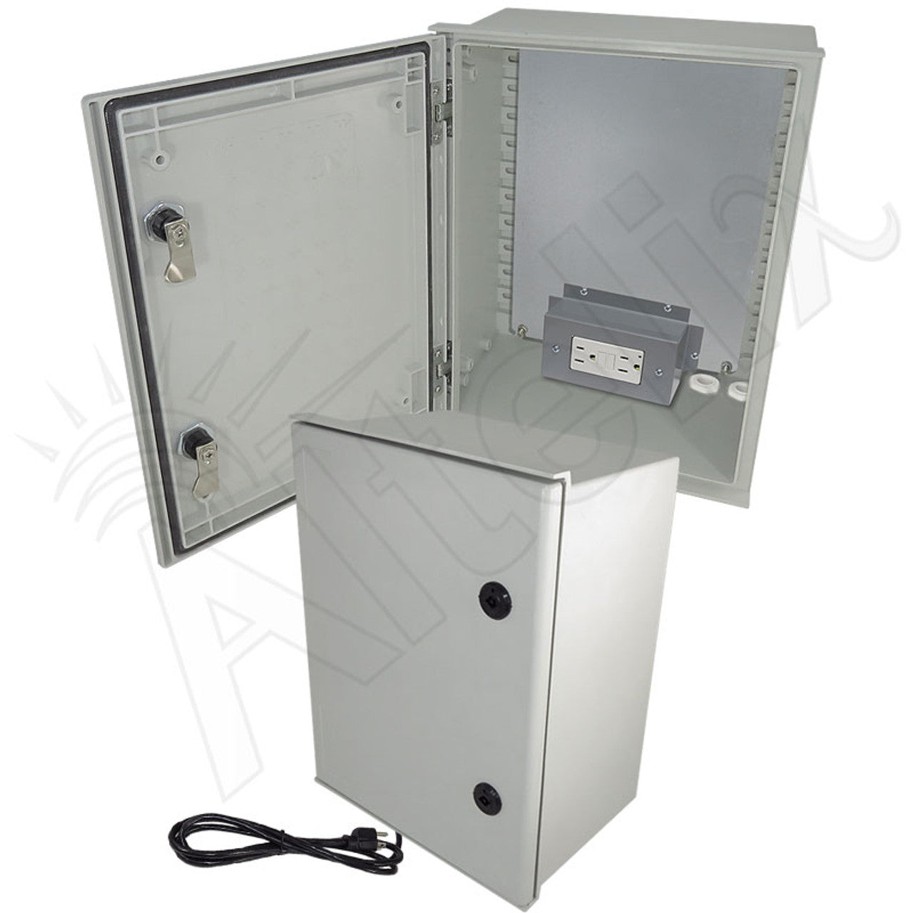 Altelix 16x12x8 NEMA 3X Fiberglass Weatherproof Enclosure with Equipment Mounting Plate & 120 VAC GFCI Outlets & Power Cord