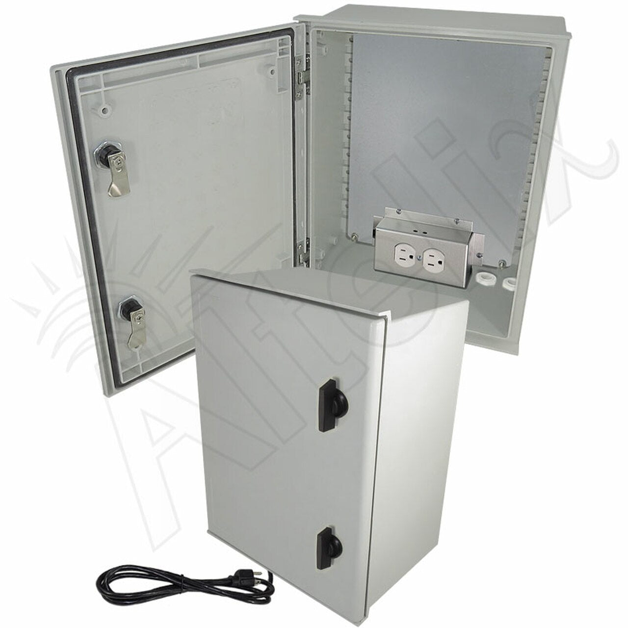 Altelix NEMA 4X Heated Fiberglass Weatherproof Enclosure with Equipment Mounting Plate, 120 VAC Outlets & Power Cord