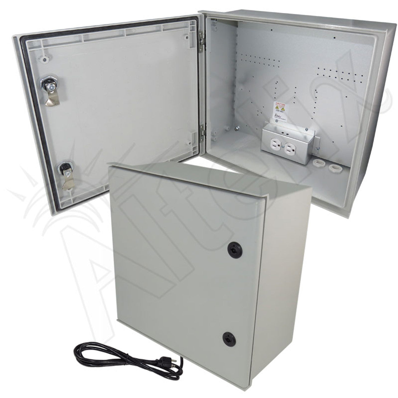 Altelix NEMA 4X Heated Fiberglass Weatherproof Enclosure with Equipment Mounting Plate, 120 VAC Outlets & Power Cord