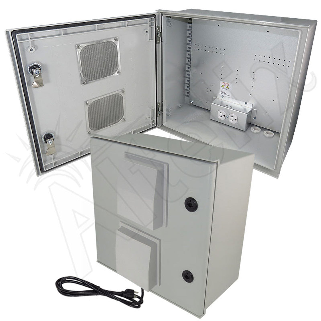 Altelix Vented Fiberglass Weatherproof NEMA Enclosure with Equipment Mounting Plate, 120 VAC Outlets & Power Cord