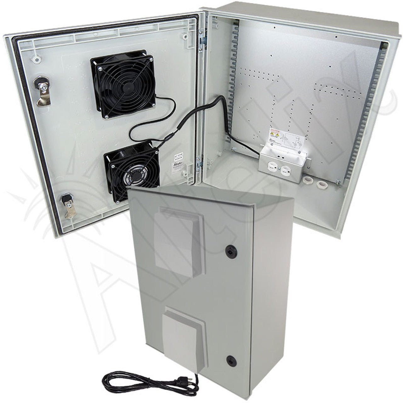 Altelix Vented Fiberglass Weatherproof NEMA Enclosure with 120 VAC Outlets, Power Cord & 85°F Turn-On Cooling Fan