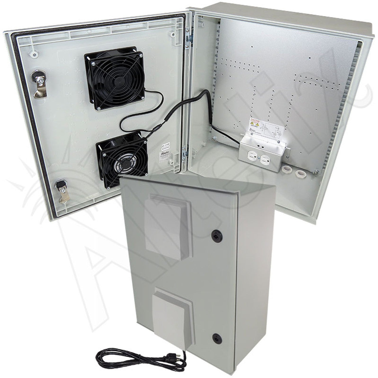 Altelix Vented Fiberglass Weatherproof NEMA Enclosure with Cooling Fan, 200W Heater, 120 VAC Outlets & Power Cord