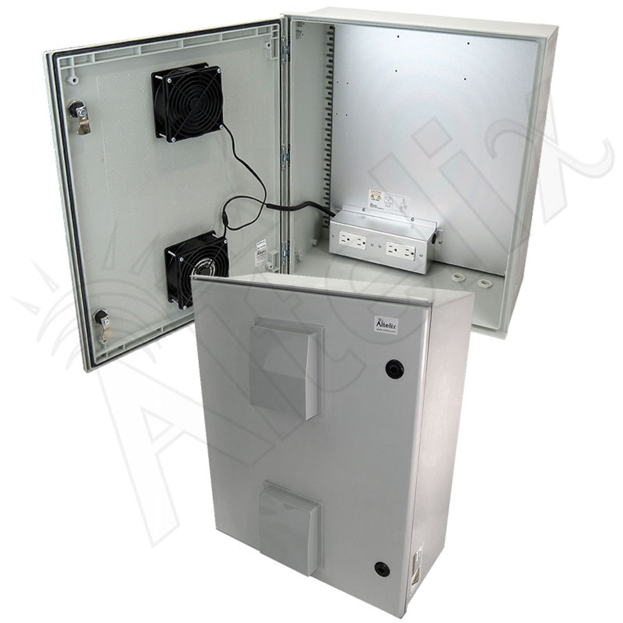 Altelix Vented Fiberglass Weatherproof NEMA Enclosure with 120 VAC Outlets & 85°F Turn-On Cooling Fan