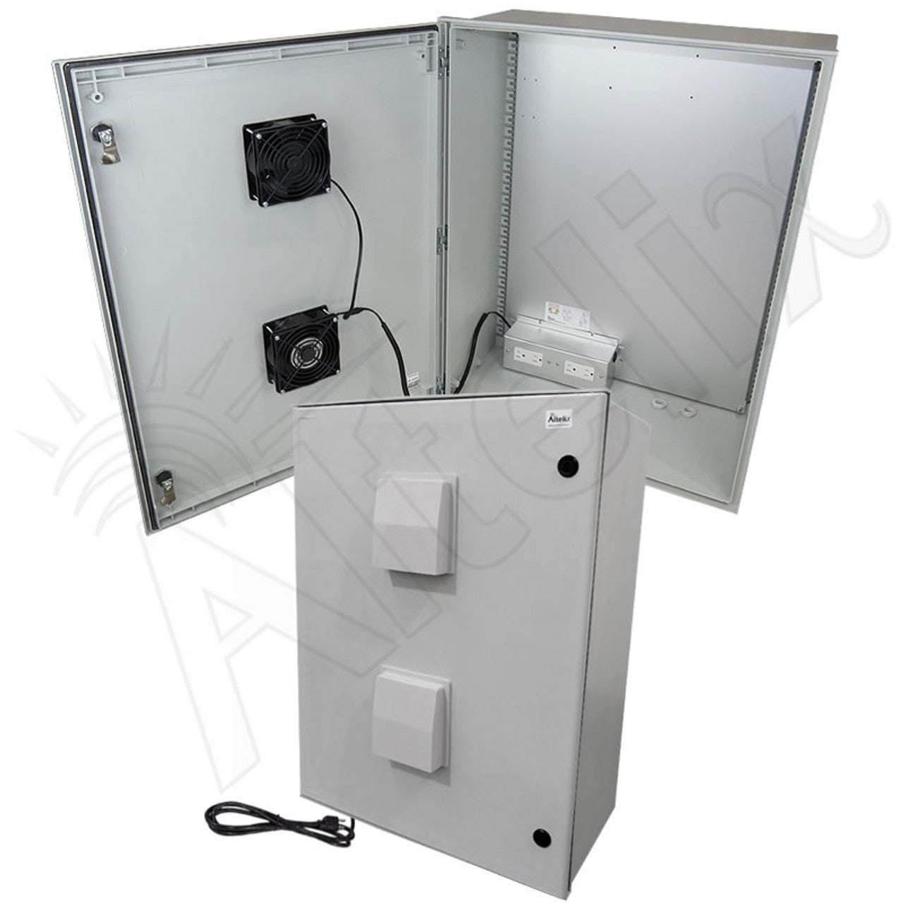 Altelix Vented Fiberglass Weatherproof NEMA Enclosure with Cooling Fan, 120 VAC Outlets & Power Cord