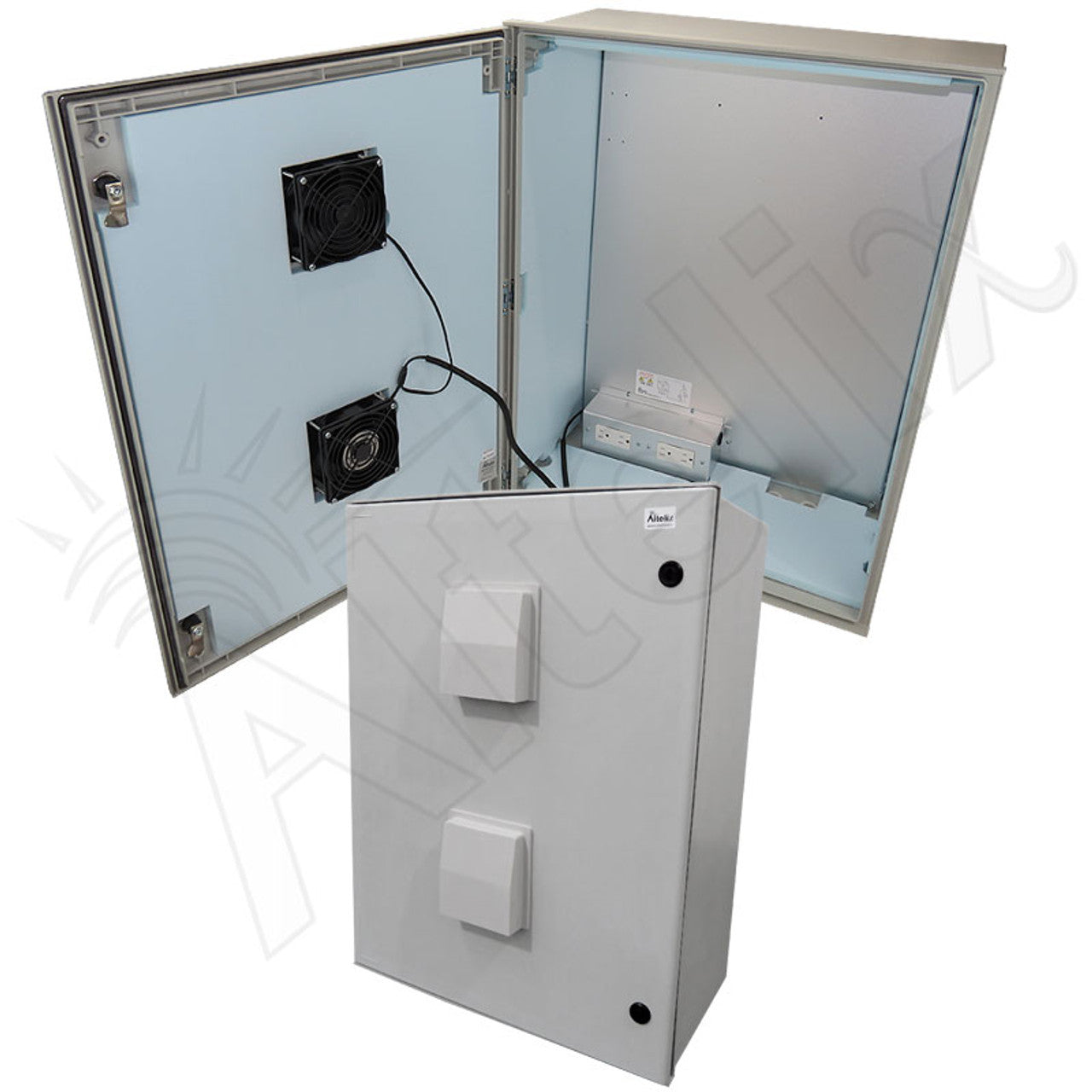 Altelix Vented Insulated Fiberglass Heated Weatherproof NEMA Enclosure with Cooling Fan, Heater and 120 VAC Outlets