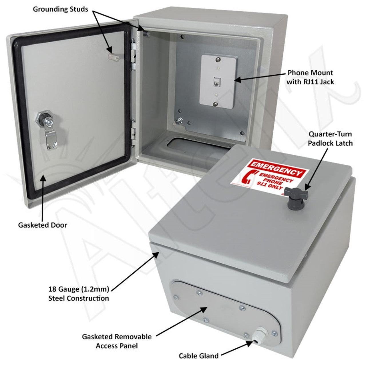 Altelix 12x10x6 Steel Outdoor Weatherproof NEMA 4X Phone Call Box with Emergency Phone Label - 0