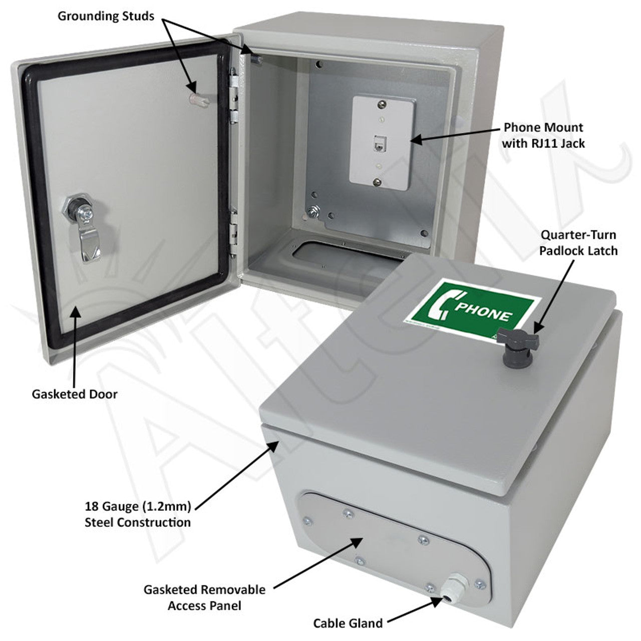 Altelix 12x10x6 Steel Outdoor Weatherproof NEMA 4X Phone Call Box with Service Phone Label - 0