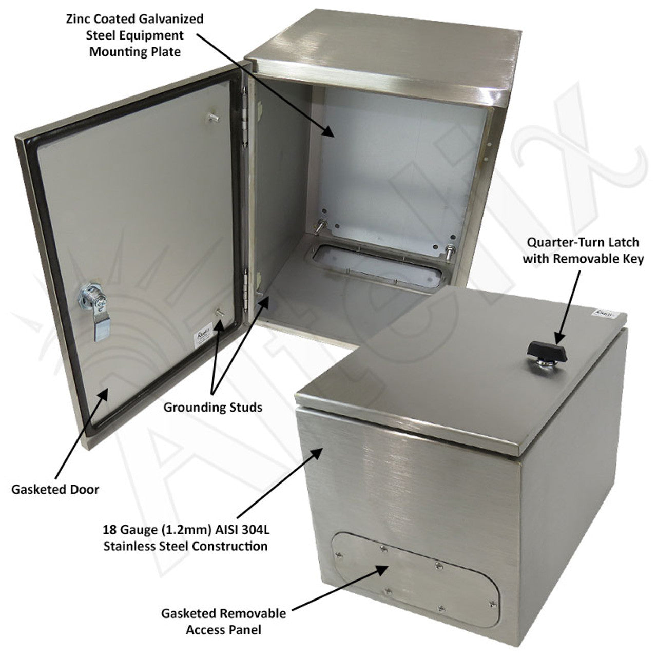 Altelix NEMA 4X Stainless Steel Weatherproof Enclosure with Steel Equipment Mounting Plate - 0