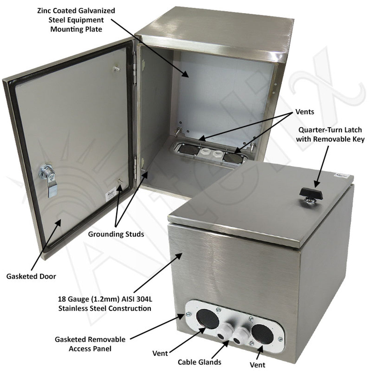 Altelix Vented Stainless Steel Weatherproof NEMA Enclosure with Steel Equipment Mounting Plate - 0