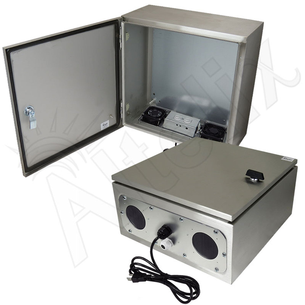 Altelix Stainless Steel Weatherproof NEMA Enclosure with Dual Cooling Fans, 120 VAC Outlets and Power Cord