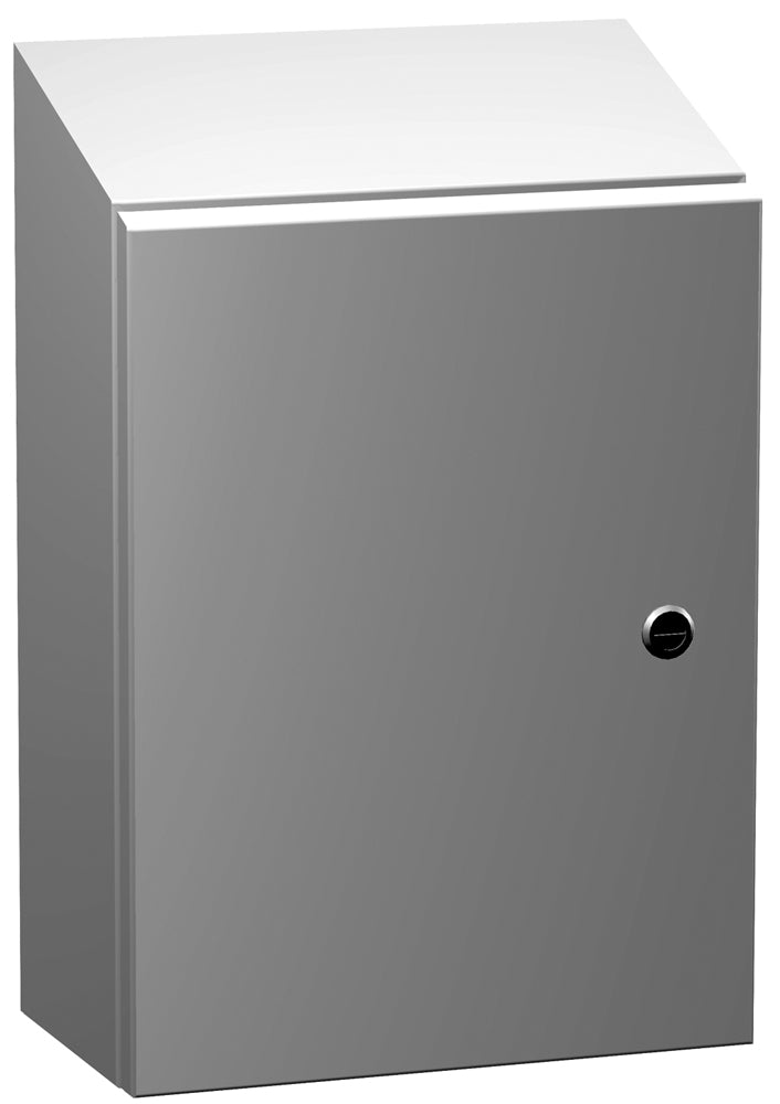 Nema 4 Mild Steel Wallmount Enclosure with Sloped Top ST Series  Hinge Door with Quarter Turn